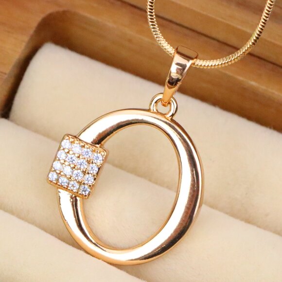 "Rose Gold O Letter Pendant with Sparkling CZ Accents, XPPT1426 - Picture 1 of 13